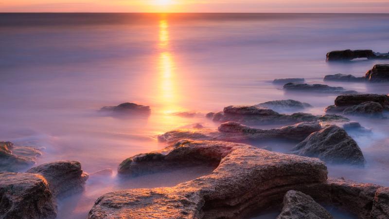 Coquina rocks during sunrise